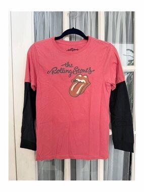 The Rolling Stones Kids Coral Pink & Black Layered-Look Long Sleeve Tee